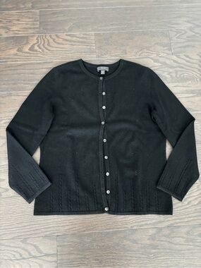 classical essentials cashmere black sweater cardigan, size petite medium